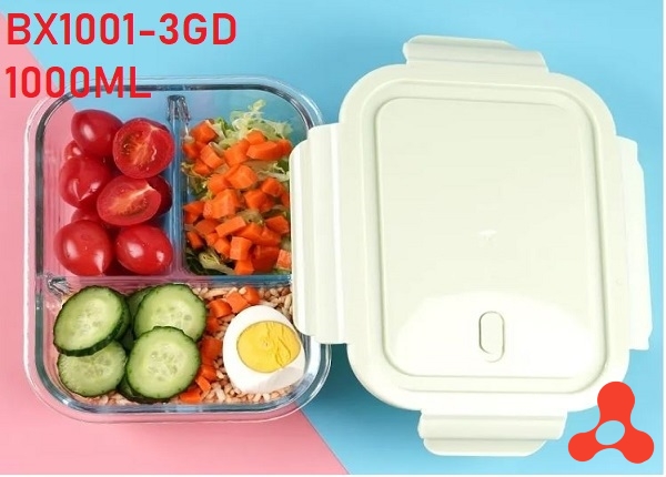 HỘP THỦY TINH 3 NGĂN 1000ML CHỮ NHẬT BX1001