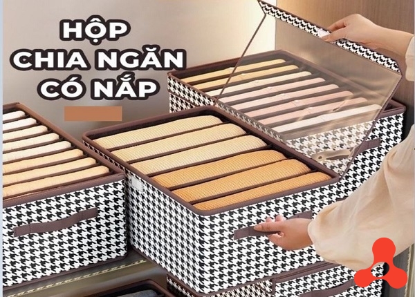 HỘP VẢI ĐỰNG QUẦN ÁO CARO CÓ NẮP ĐẬY