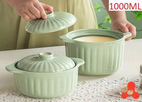HỦ ĐỰNG MỠ BẰNG SỨ HỌA TIẾT VÂN SỌC 1000ML