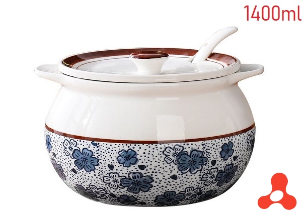 HỦ ĐỰNG MỠ BẦU HÌNH HOA CÓ TAI 1400ML (T18)