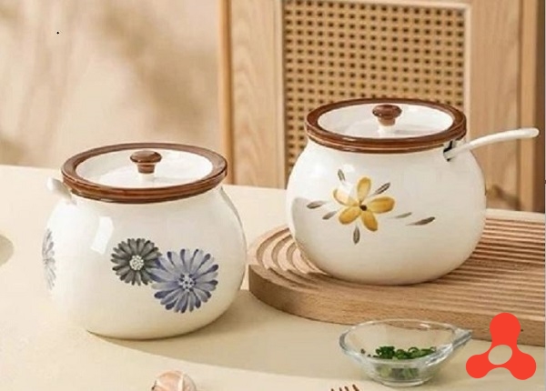HỦ ĐỰNG MỠ GỐM SỨ KÈM MUỖNG 700ML
