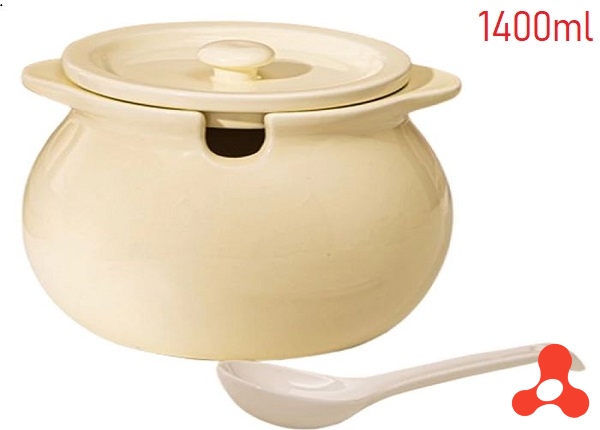 HỦ ĐỰNG MỠ SỨ CÓ TAI CẦM KÈM MUỖNG 1400ML (T18)