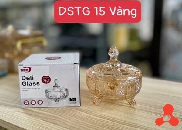 HỦ MỨT THỦY TINH 3 CHÂN VÀNG DSTG15