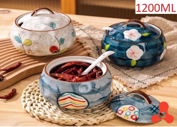 HỦ SỨ ĐỰNG MỠ PHONG CÁCH NHẬT 1200ML
