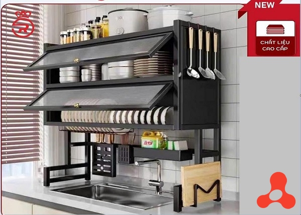 KỆ ĐỂ CHÉN ĐĨA THÉP ĐA NĂNG 2 TẦNG CÓ NẮP ĐẬY