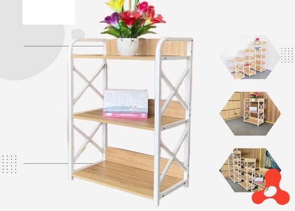 KỆ ĐỰNG ĐỒ KHUNG SẮT MẶT GỖ 3 TẦNG (90x60x30cm)