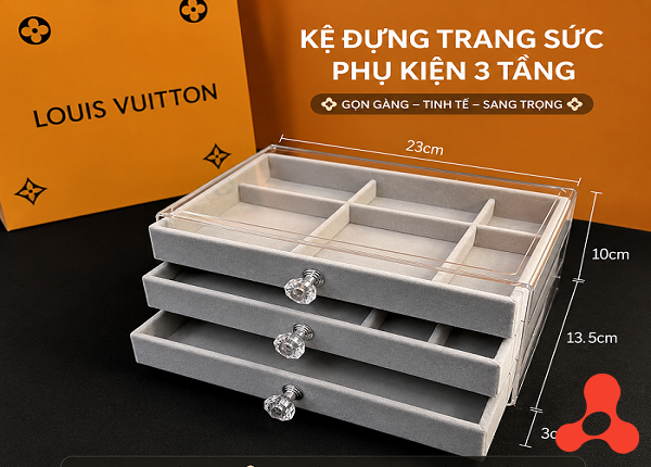 KỆ ĐỰNG TRANG SỨC PHỤ KIỆN 3 TẦNG SANG TRỌNG