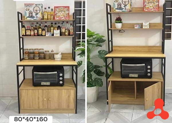 KỆ LÒ VI SÓNG 3 TẦNG KHUNG SẮT CÓ TỦ (160x80x40cm)