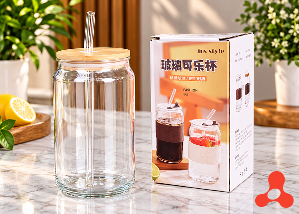 LY THUỶ TINH 500ml NẮP GỖ KÈM ỐNG HÚT (T70)