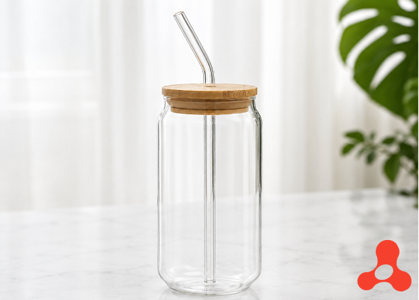 LY THUỶ TINH 500ml NẮP GỖ KÈM ỐNG HÚT (T70)