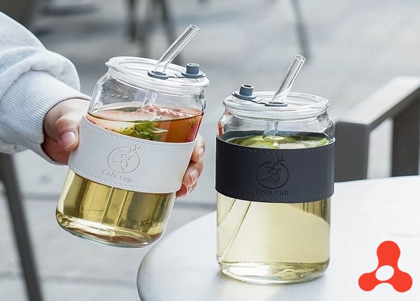 LY THUỶ TINH BỌC DA COLA CUP 500ML KÈM ỐNG HÚT (T70)