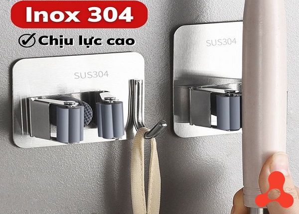 MÓC TREO KẸP CHỔI DÁN TƯỜNG INOX 304
