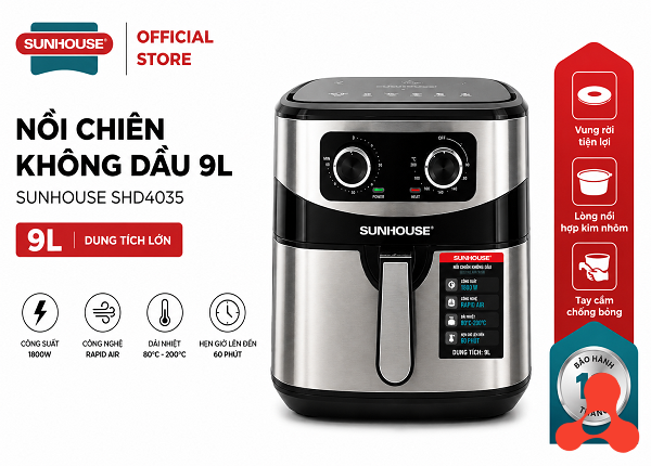 NỒI CHIÊN KHÔNG DẦU SUNHOUSE SHD4035 - 9L 1800W
