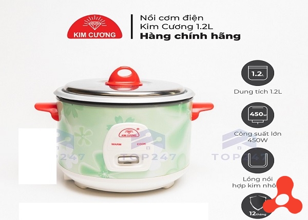 NỒI CƠM ĐIỆN 1,2L KIM CƯƠNG CHỐNG DÍNH NẮP RỜI