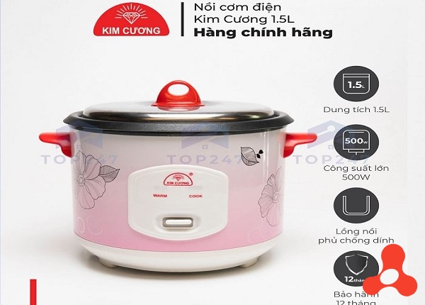 NỒI CƠM ĐIỆN 1,5L KIM CƯƠNG CHỐNG DÍNH NẮP RỜI (T6)