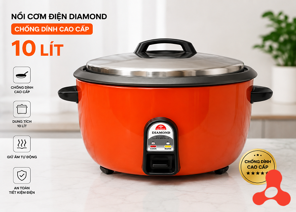 NỒI CƠM ĐIỆN KIM CƯƠNG CHỐNG DÍNH NẮP RỜI 10 Lít