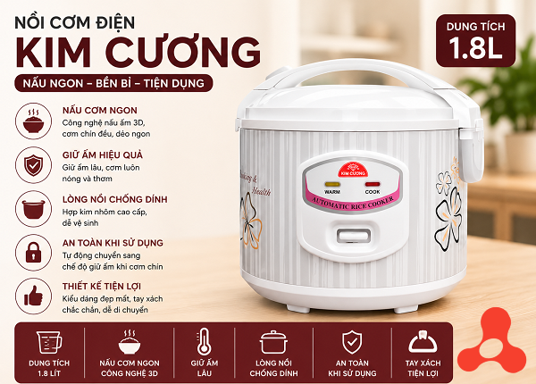 NỒI CƠM ĐIỆN KIM CƯƠNG NẮP GÀI 1,8L (T6)