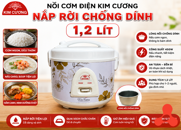 NỒI CƠM ĐIỆN KIM CƯƠNG NẮP GÀI CHỐNG DÍNH 1,2 Lít (T6)