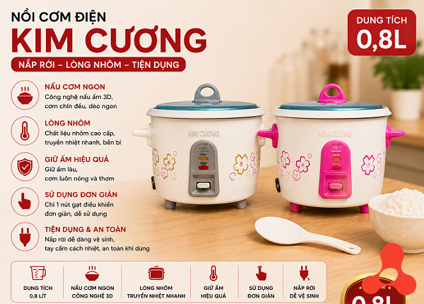 NỒI CƠM ĐIỆN KIM CƯƠNG NẮP RỜI 0,8 Lít (T12)