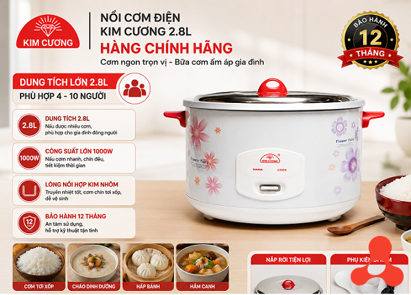 NỒI CƠM ĐIỆN KIM CƯƠNG NẮP RỜI 2,8L (T6)