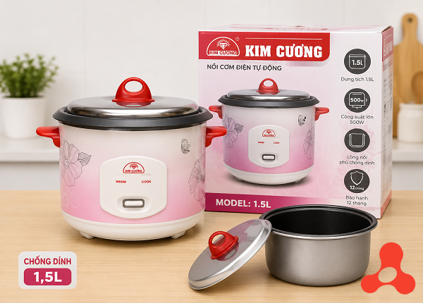 NỒI CƠM ĐIỆN KIM CƯƠNG NẮP RỜI CHỐNG DÍNH 1,5 Lít (T6)