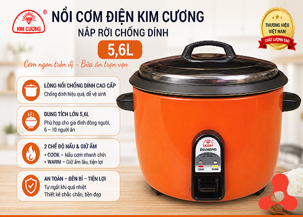 NỒI CƠM ĐIỆN KIM CƯƠNG NẮP RỜI CHỐNG DÍNH 5,6L