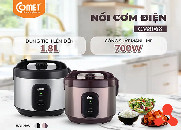 NỒI CƠM ĐIỆN NẮP GÀI 1,8L COMET CM8068 (T4)