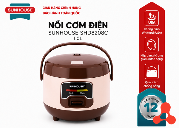NỒI CƠM ĐIỆN SUNHOUSE SHD8208C - 1.0L (T4)