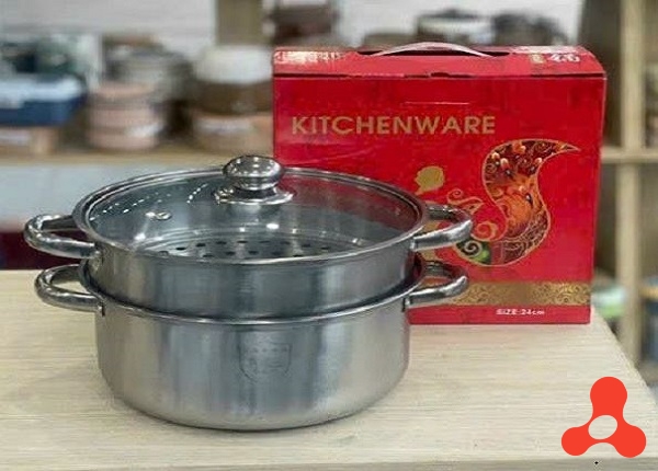 NỒI HẤP, NỒI LẨU 24CM INOX 2 TẦNG NẮP KÍNH