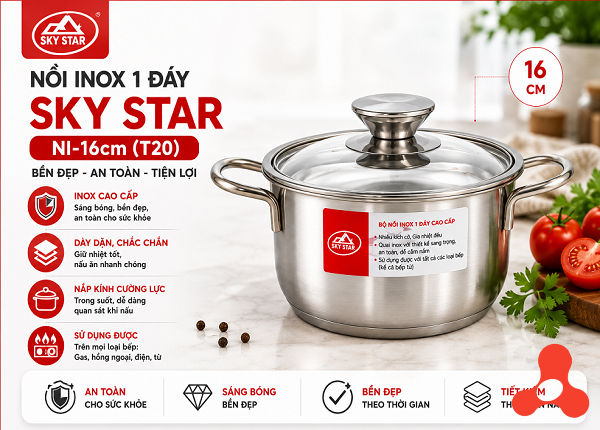 NỒI INOX 1 ĐÁY SKY STAR NI-16cm (T20)