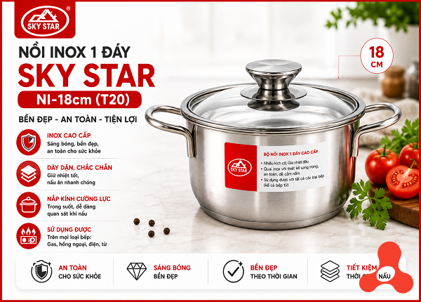 NỒI INOX 1 ĐÁY SKY STAR NI-18cm (T20)