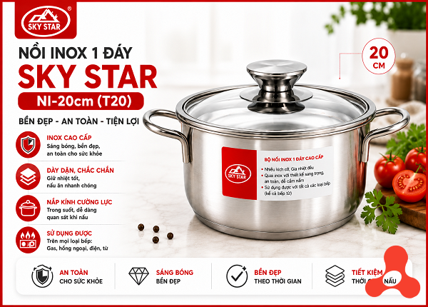 NỒI INOX 1 ĐÁY SKY STAR NI-20cm (T20)