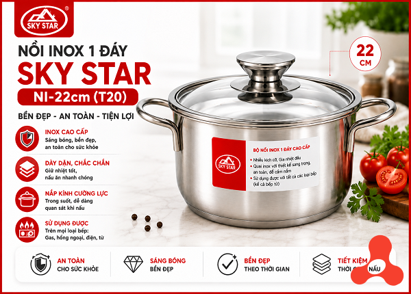 NỒI INOX 1 ĐÁY SKY STAR NI-22cm (T20)