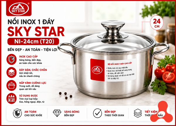 NỒI INOX 1 ĐÁY SKY STAR NI-24cm (T20)