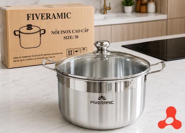 NỒI INOX CAO CẤP NẮP KÍNH FIVERAMIC 30cm
