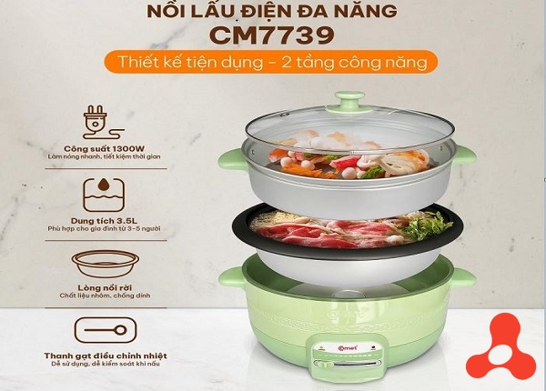 NỒI LẨU ĐIỆN 3.5L KÈM XỬNG HẤP COMET CM7739