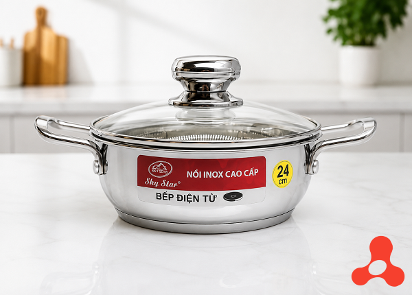 NỒI LẨU INOX 24cm NẮP KÍNH 3 ĐÁY SKY STAR (T10)