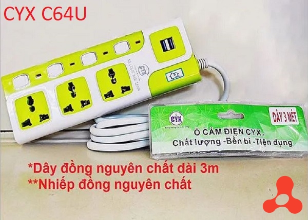 Ổ CẮM ĐIỆN CAO CẤP CYX C64U DÂY DÀI 3M