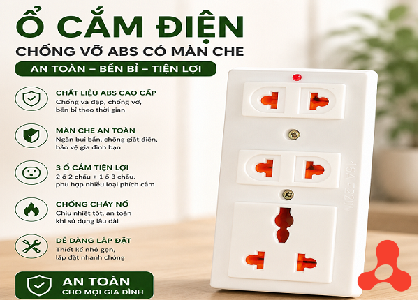 Ổ CẮM ĐIỆN CHỐNG VỠ ABS CÓ MÀN CHE AN TOÀN