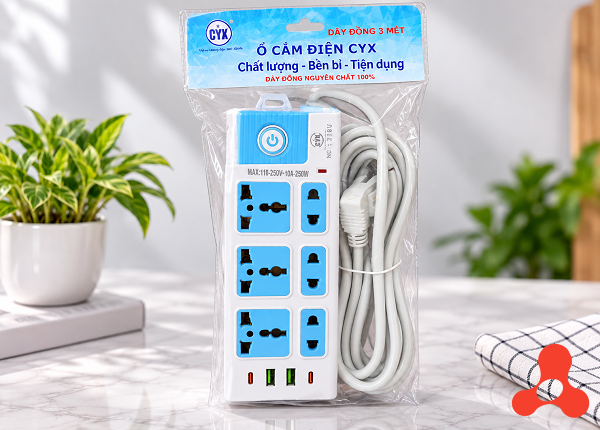 Ổ CẮM ĐIỆN ĐA NĂNG CYX 218 DÂY ĐỒNG 3M - 4 CỔNG SẠC