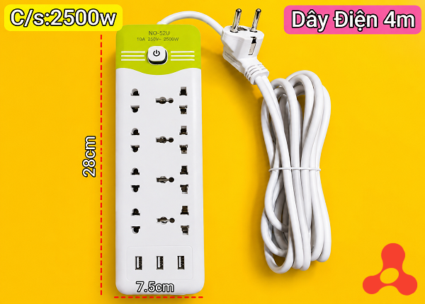 Ổ CẮM ĐIỆN NĐ-4U DÂY DÀI 4M – 2500W (T50)