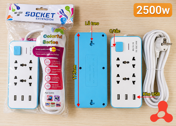 Ổ CẮM ĐIỆN SOCKET DÂY DÀI 5M NĐ-52U - 2500W (T50)