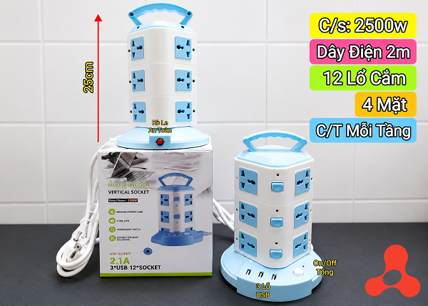 Ổ CẮM ĐIỆN THÁP 3 TẦNG NĐ-TA3 – 2500W (T30)