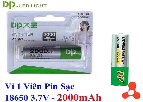 PIN SẠC 3.7V 18650 DP 2000 MAH ĐẦU NHỌN