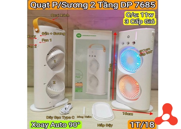 QUẠT PHUN SƯƠNG 2 TẦNG XOAY 90 ĐỘ DP 7685