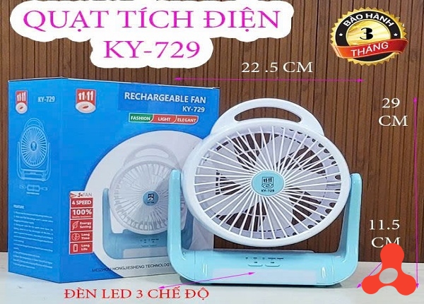 QUẠT SẠC TÍCH ĐIỆN CÓ LED KY 729