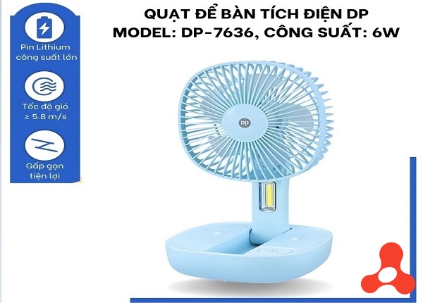 QUẠT SẠC TÍCH ĐIỆN GẤP GỌN DP-7636