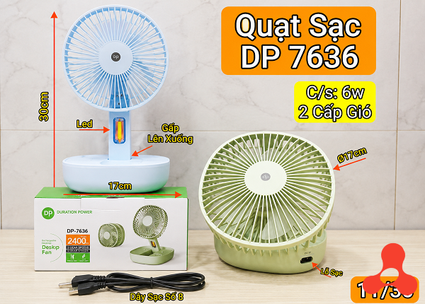QUẠT SẠC TÍCH ĐIỆN GẤP GỌN DP-7636 (T30)