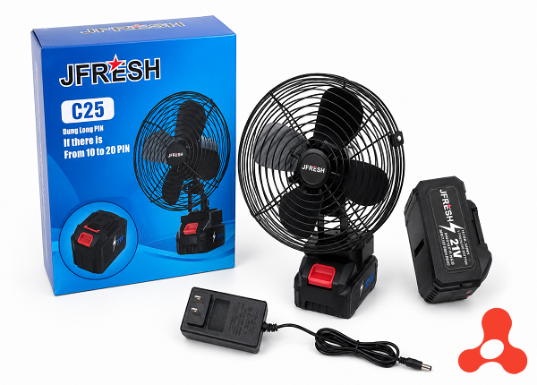 QUẠT SẠC TÍCH ĐIỆN JFRESH 10 inch KÈM PIN