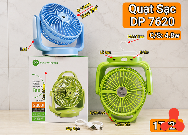 QUẠT SẠC TÍCH ĐIỆN XOAY 180 DP-7620 (T20)